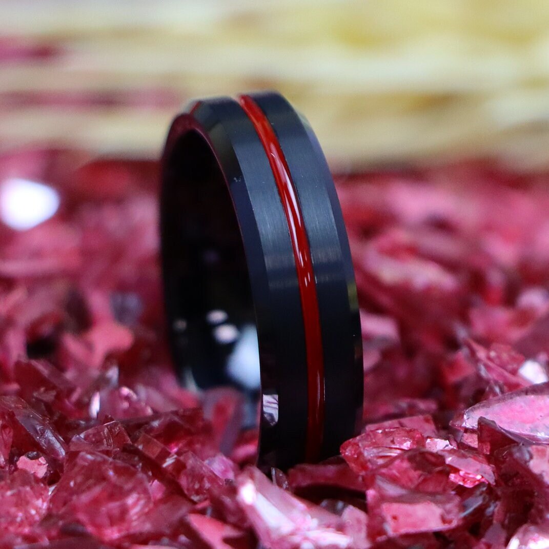 Engraved Firefighter Thin Red Line Ring Couple Engagement Etsy Australia
