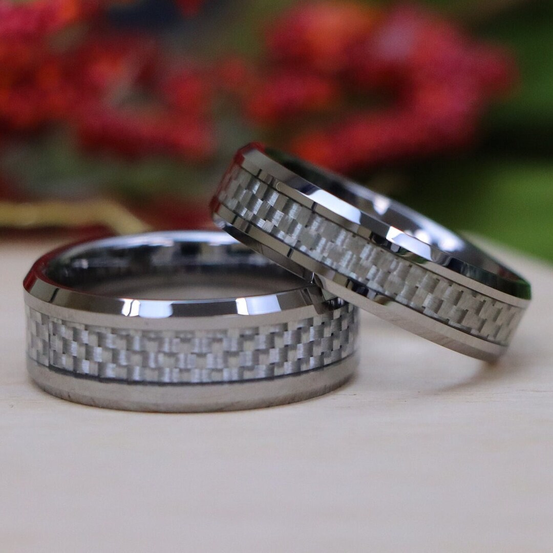 Unisex 6mm/8mm Beveled Edge Rings,silver Tungsten Wedding Bands,gray