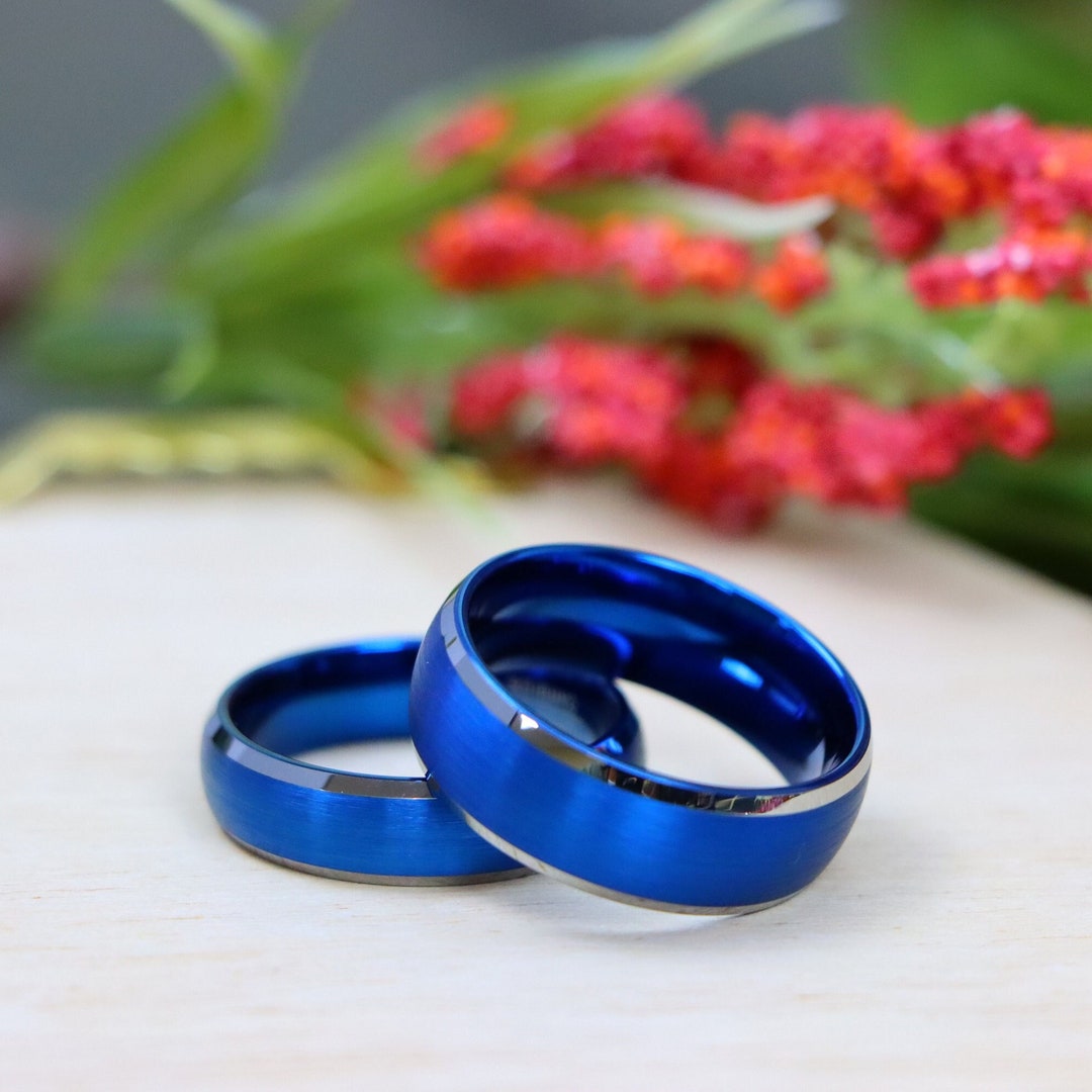 6mm/8mm Domed Blue Ring Couple Wedding Ring Men's Etsy