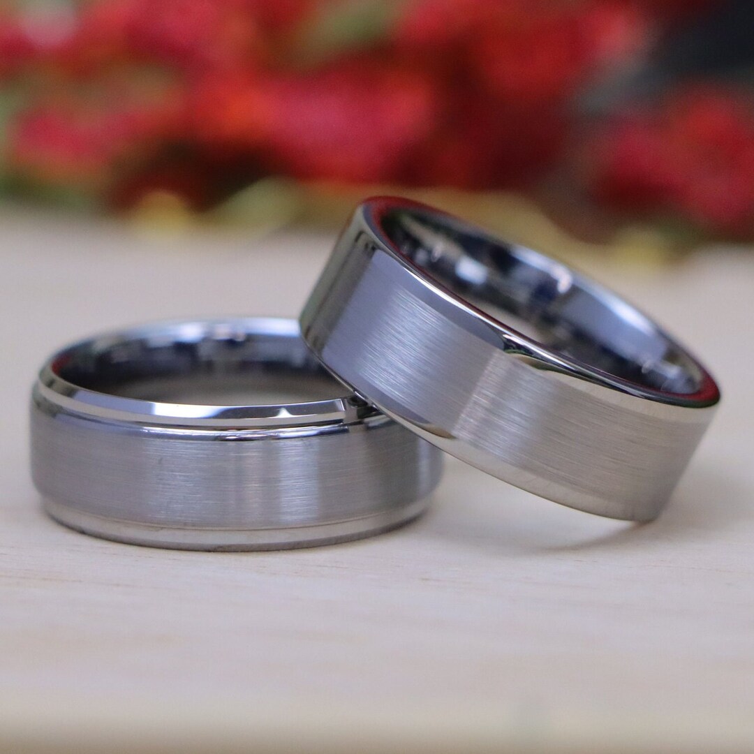 Silver Tungsten Engraved Bands,unisex Engagement Gifts,brushed Silver