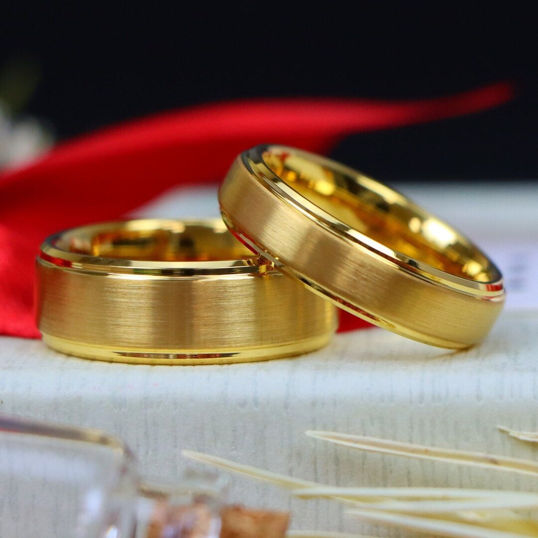 Gold Tungsten 8mm6mm Promise Rings,couple Anniversary Rings for Gifts,unique Matching Bands