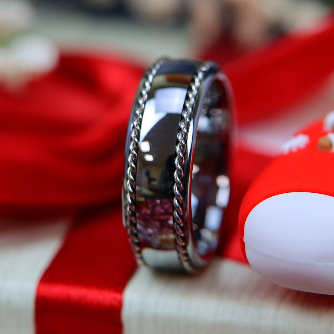 Double Silver Rope Inlay Wedding Ring,silver Tungsten Unique