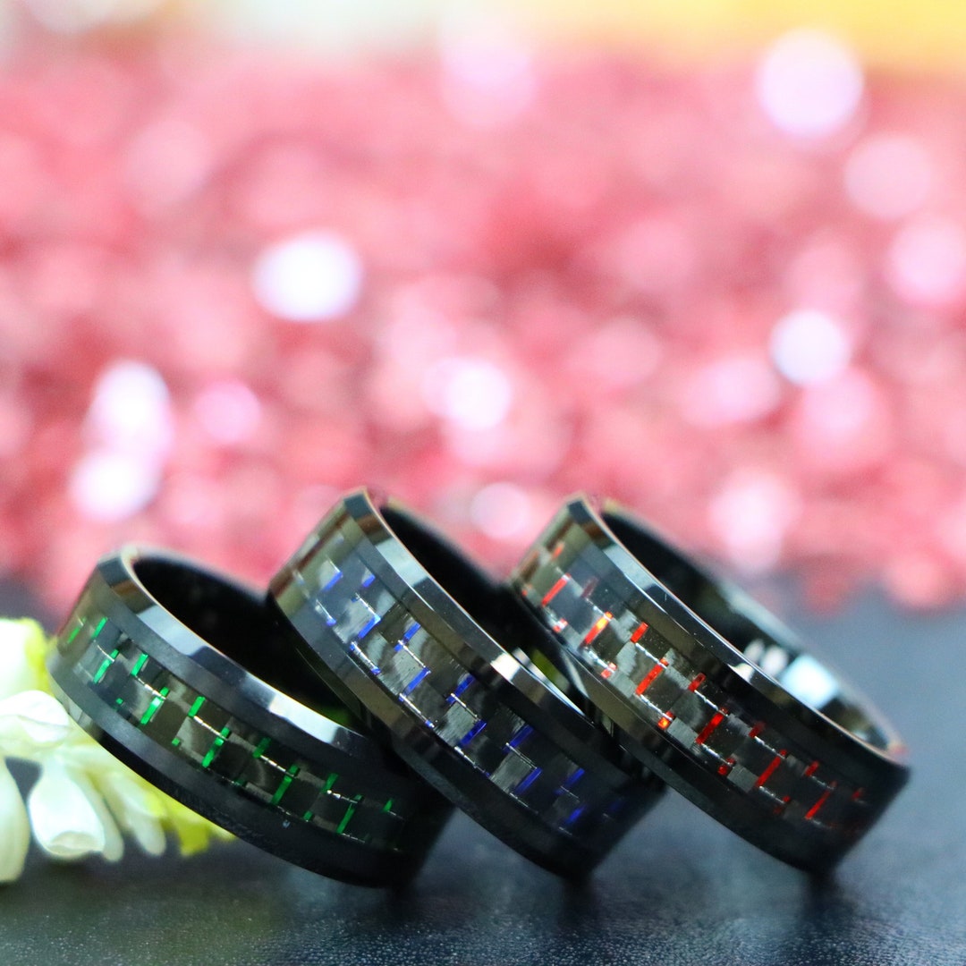 Green & Black Carbon Fiber Inlay Wedding Ring Band 8mm Blue Etsy
