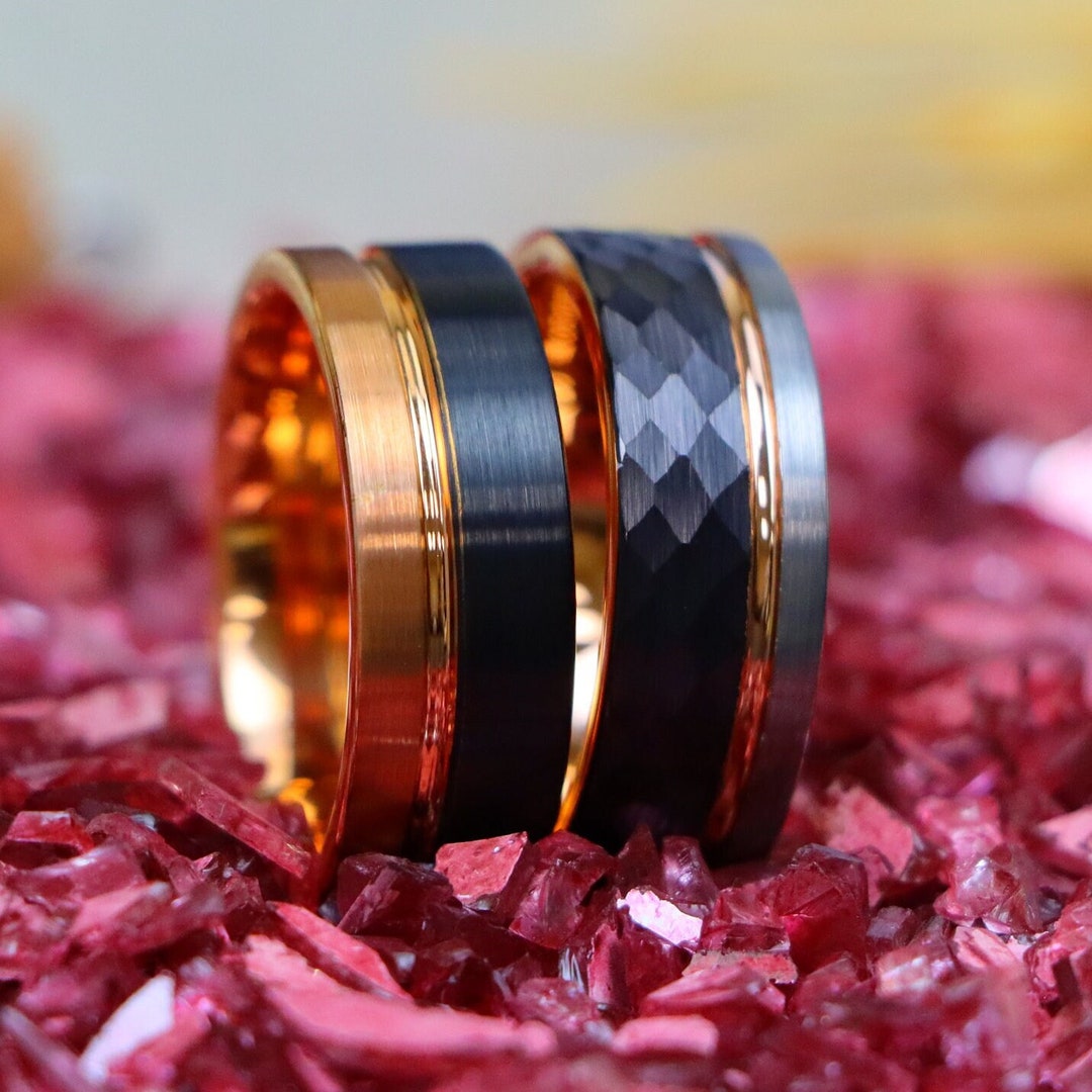 Tungsten Pipe Cut Ring off Center Grooved Mens Engagement Etsy