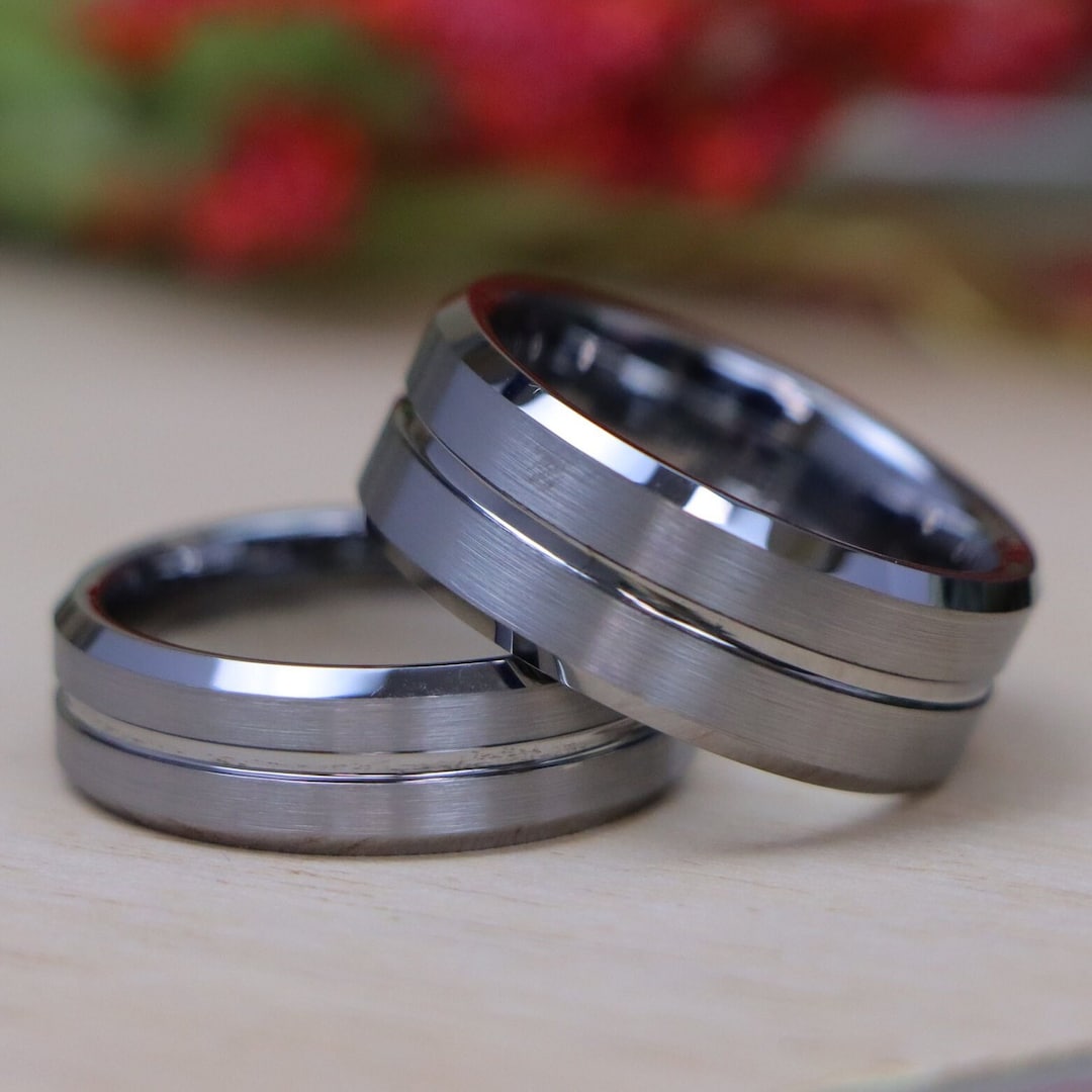 Shiny Grooved Center Brushed Bands,silver Tungsten Proposal Rings ...
