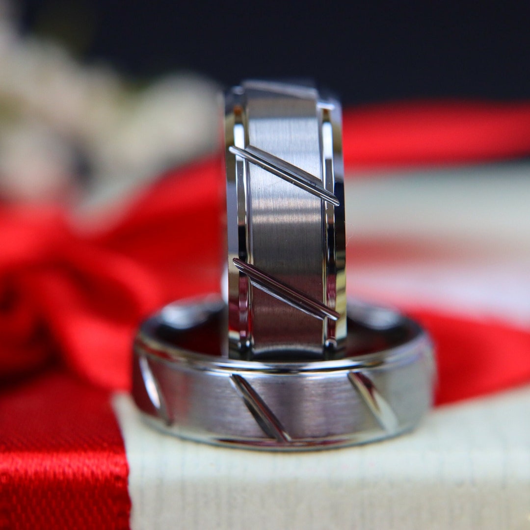 Couple Wedding Band Mens Engagement Ring 7mm 9mm Brushed Men Etsy