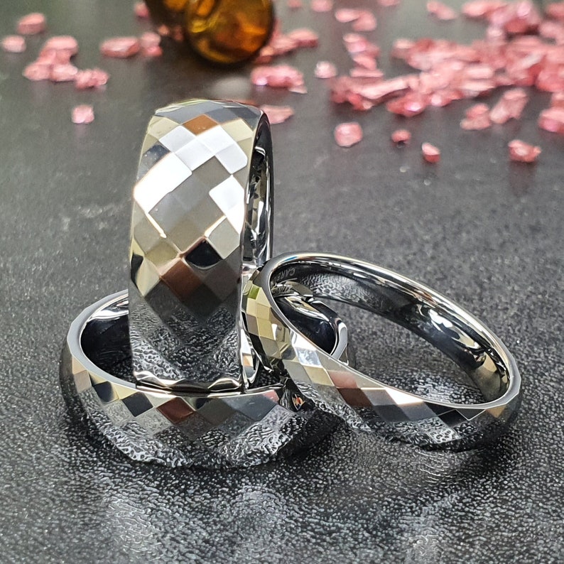 Silver Faceted Tungsten Rings,his & Hers Tungsten Engagement Ring,4mm