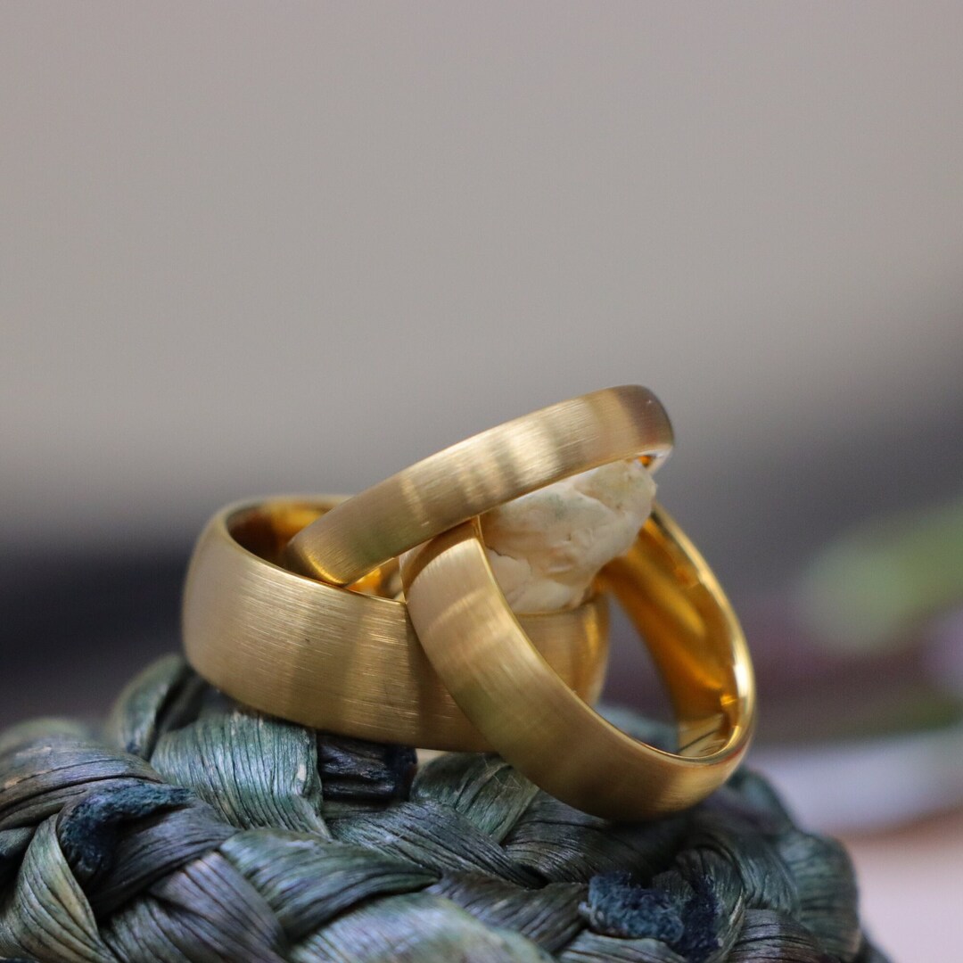 Gold Couple Ring. Male Engagement Ring Gold Tungsten Ring Etsy