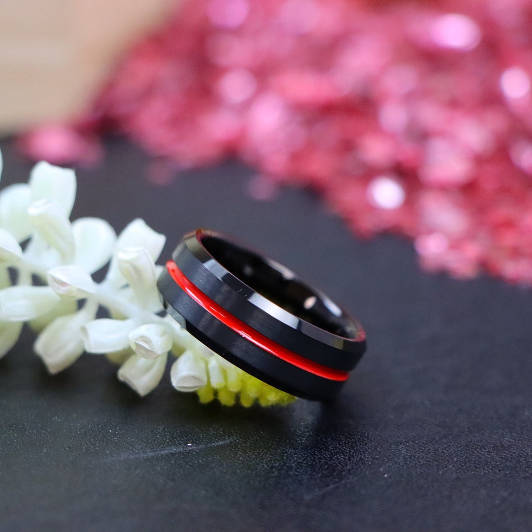 Engraved Firefighter Thin Red Line Ring Couple Engagement Etsy