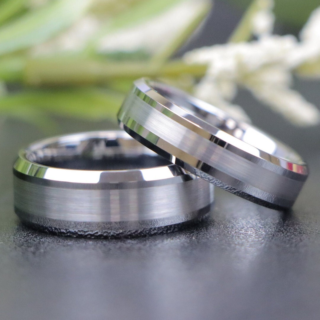 Brushed Center Beveled Edges Rings,silver Tungsten 6mm/8mm Rings