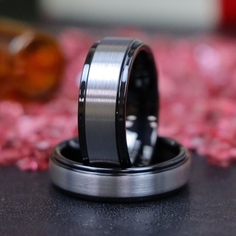 Black Tungsten Engagement Rings,silver Brushed Tungsten Proposal Bands