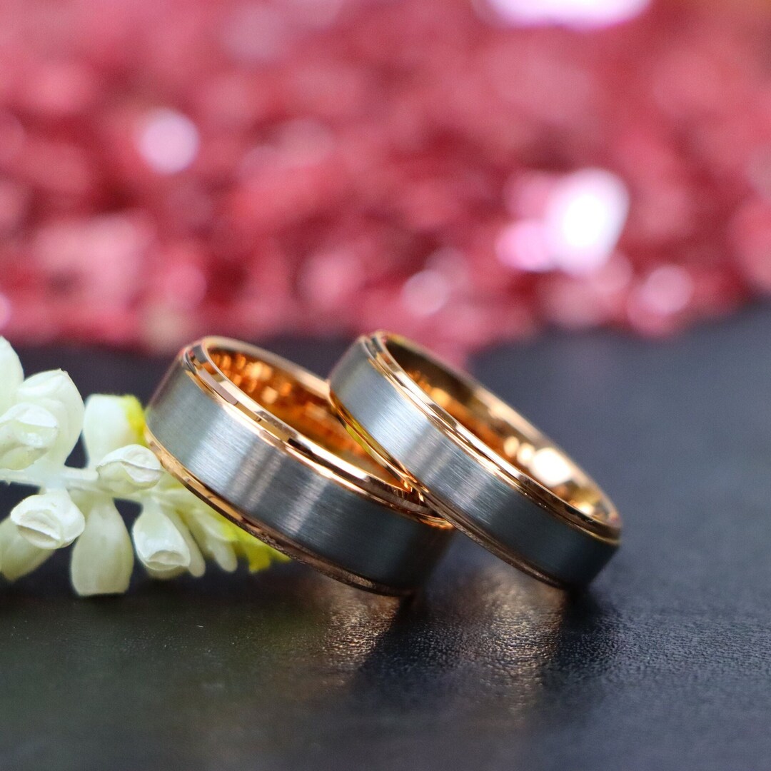 Rose Gold Wedding Ring Matching Couple Ring 8mm & 6mm Etsy