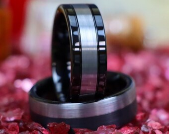 Joyería de última moda con corte de tubería, bandas modernas de tungsteno gris, joyas elegantes de dos colores, anillos de matrimonio de tungsteno negro, regalos navideños