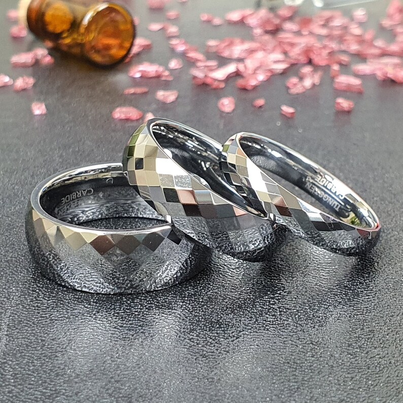 Silver Faceted Tungsten Rings,his & Hers Tungsten Engagement Ring,4mm
