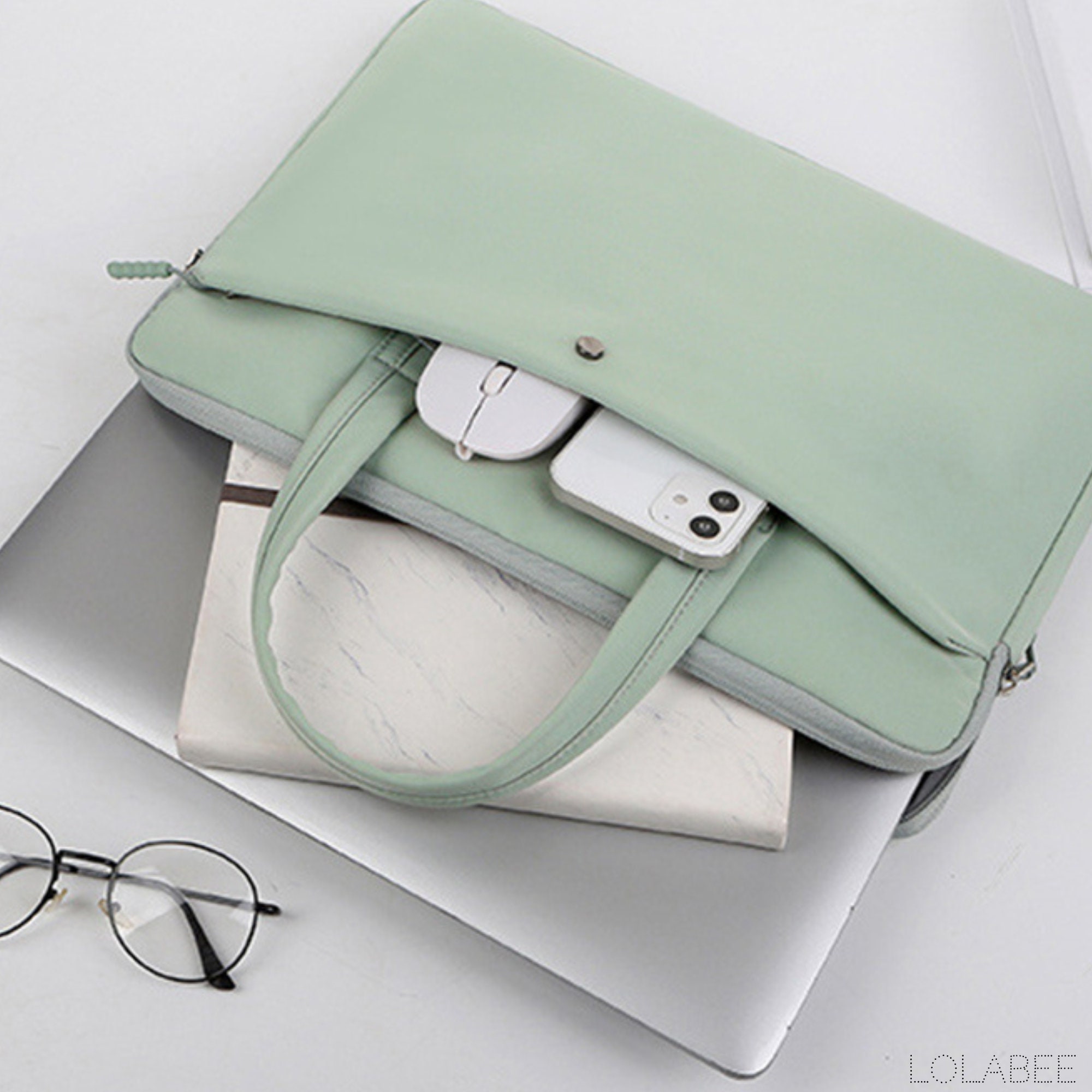Laptop Bag in Light Green Green Laptop Case With Handles Etsy UK