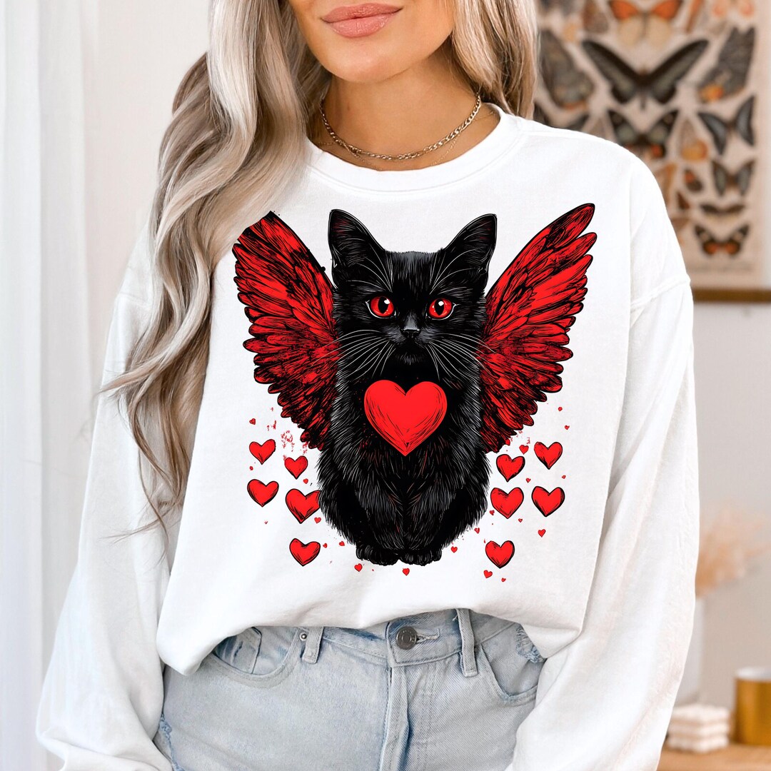 Valentine Black Cat PNG, Valentine PNG, Heart Love Cat Valentine Png ...