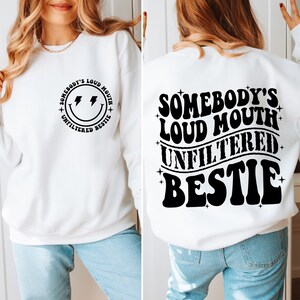 Iemands luide mond ongefilterde Bestie Svg Png, beste vriend Svg, sarcastische Svg, grappige Bestie Svg, beste vriend Png, Retro Svg, golvende tekst Svg