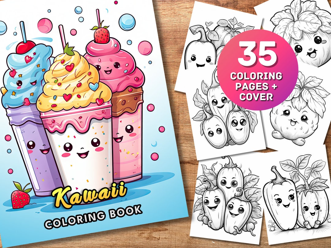 35 Kawaii Food Coloring Pages, Kawaii Coloring Book, Cute Food Colouring Pages, Adult Coloring ...