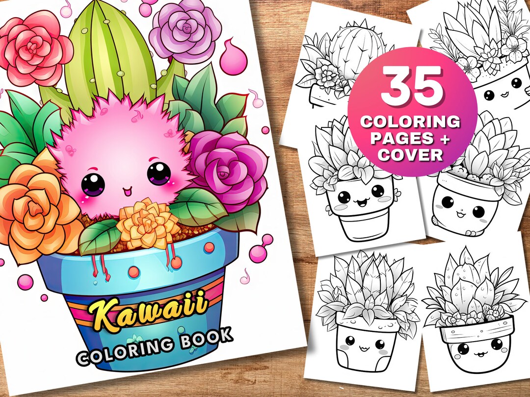 35 Kawaii Succulent Coloring Pages, Kawaii Coloring Book, Cute ...