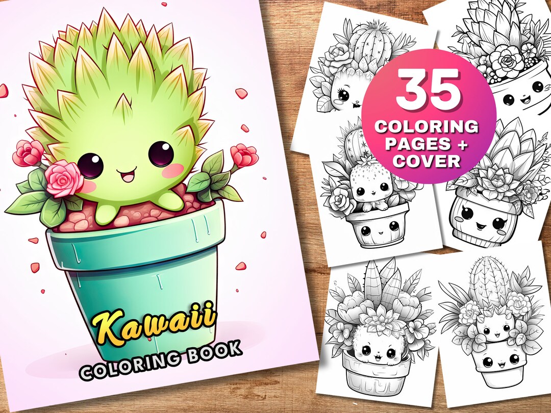 35 Kawaii Succulent Coloring Pages, Kawaii Coloring Book, Cute Succulent Colouring Pages, Adult ...
