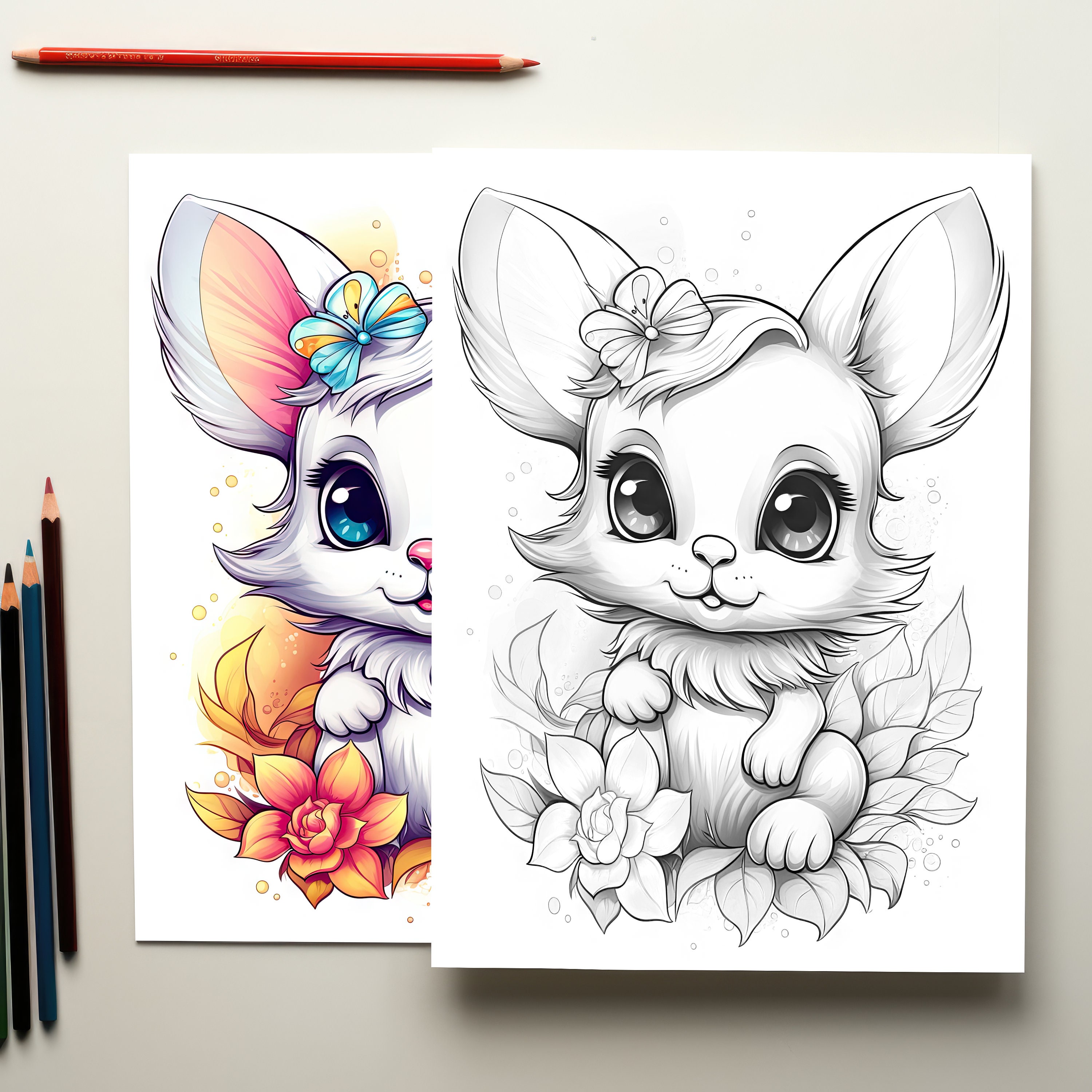 35 Kawaii Animal Coloring Pages, Kawaii Coloring Book, Cute Animal