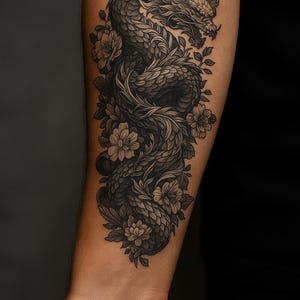 Dragon Tattoo Flash PNG – 4 K Floral Rope Stencil, Printable Design, Instant Download