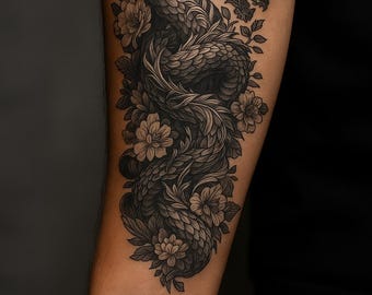 Dragon Tattoo Flash PNG – 4 K Floral Rope Stencil, Printable Design, Instant Download