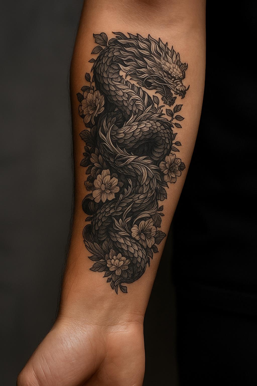 Simple Dragon Wrapped Around Arm Tattoo