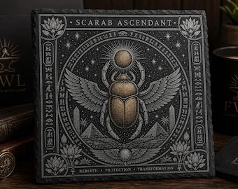 Scarab Ascendant Slate Coaster, Egyptian Mythology Decor