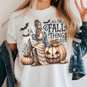 All the Fall Things PNG Watercolor Boho Cowgirl Grunge Skeleton Fall Vibes Digital Halloween Sublimation Design INSTANT DOWNLOAD
