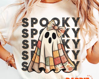Spooky Patchwork Ghost PNG, Cute Shabby Chic Coquette Ghost, Boo Season, Spooky Season Trendy Halloween Clipart Instant Download