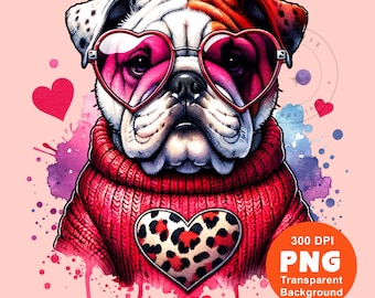 Valentine Bulldog PNG Valentine's Day Dog Tshirt Design pod dtf Sublimation design Digital Download clipart