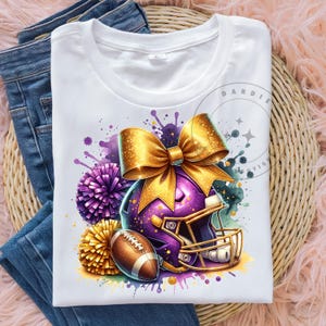 Football Cheer PNG Purple Gold Cheerleader Game Day Shirt Png Sublimation Design Trending Clipart Digital Download