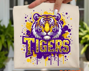 Tigers PNG: Purple Gold School Spirit Sport Mascot Sublimation Design Clipart (Digital Download)
