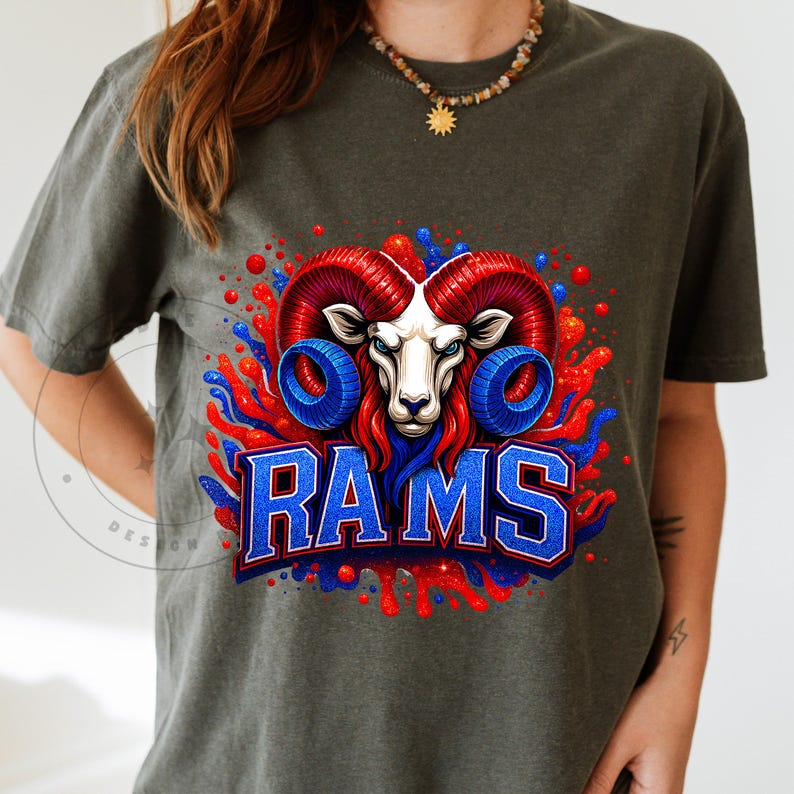 Rams PNG Blue Red Glitter Ram Mascot School Spirit Sublimation Design ...