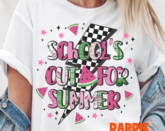 School's Out For Summer PNG Watermelon Last Day of School PNG Summer Break Preppy Teacher Tshirt Sublimation Design Clipart Digital Download