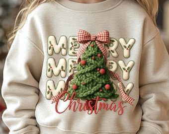 Yarn Merry Christmas PNG: Latch Hook Crochet Coquette Bow Holiday Sublimation Design (Digital Download)