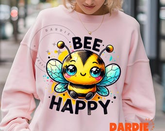 Bee Happy PNG Cute Bumble Bee Clipart, Kids Bee Png, Tshirt Design, DTF, POD, Sublimation Design Digital Download