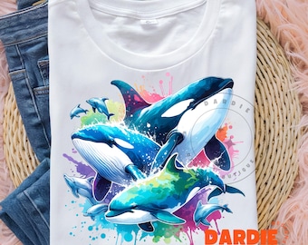 Akvarellvalar PNG Nautisk Ocean Strand Sommar T-shirt Sublimeringsdesign Trendande Clipart Digital Nedladdning