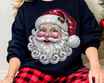 Rhinestone Santa Claus PNG Bundle: Bling Glitter Sparkle Christmas Sublimation Design Clipart (Digital Download)