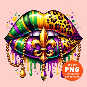 マルディグラ リップ PNG ニューオーリンズ PNG ノーラ PNG 昇華デザイン デジタル ダウンロード クリップアート