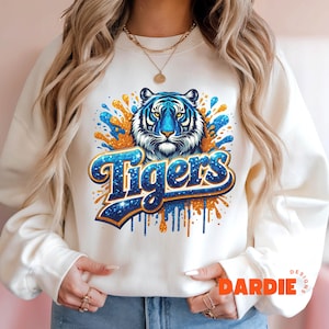 Tigres azules PNG Mascota tigre PNG Deporte PNG Fútbol Béisbol Baloncesto Mascota escolar PNG Diseño de sublimación Clipart