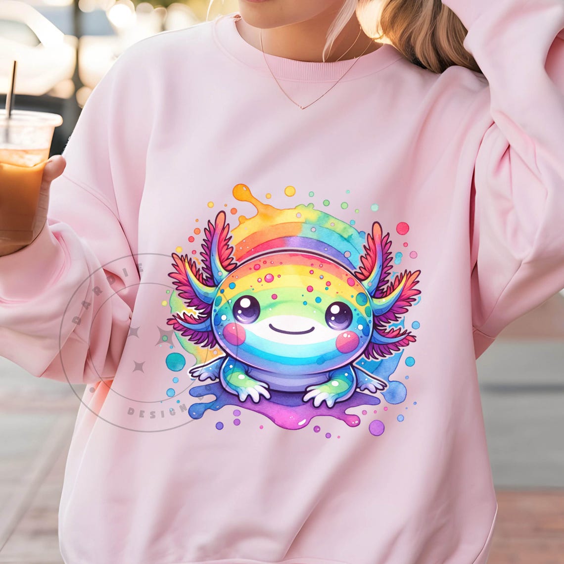 Rainbow Watercolor Axolotl PNG Cute Kawaii Axolotl Clipart for Shirt ...