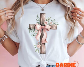 Coquette Floral Cross PNG Christian Religious Jesus Cross PNG Tshirt Sublimation Design Clipart Instant Digital Download