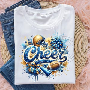 Blue Cheer PNG, Glitter Football PNG, Game Day Cheerleader, Cheer Shirt PNG, Sublimation Design, Trending Clipart Digital Download
