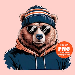 Urso PNG: Mascote dos Bears no dia do jogo, temporada de futebol americano, design de sublimação para espírito esportivo escolar, clipart em alta