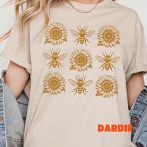 Bees and Sunflowers PNG, 3 Colors Included, Sunflowers Clipart Tshirt Design, DTF, POD, Sublimation Design