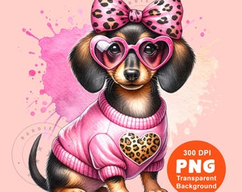 Pink Valentine Dog png Dachshund PNG Stylish Sausage dog Wiener Dog Trendy Dog Design pod dtf Sublimation design Digital Download clipart