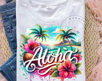 Aloha PNG Hibiscus Png Tropical Hawaiian Vacation Shirt Png Sublimation Design Trending Digital Download Clipart