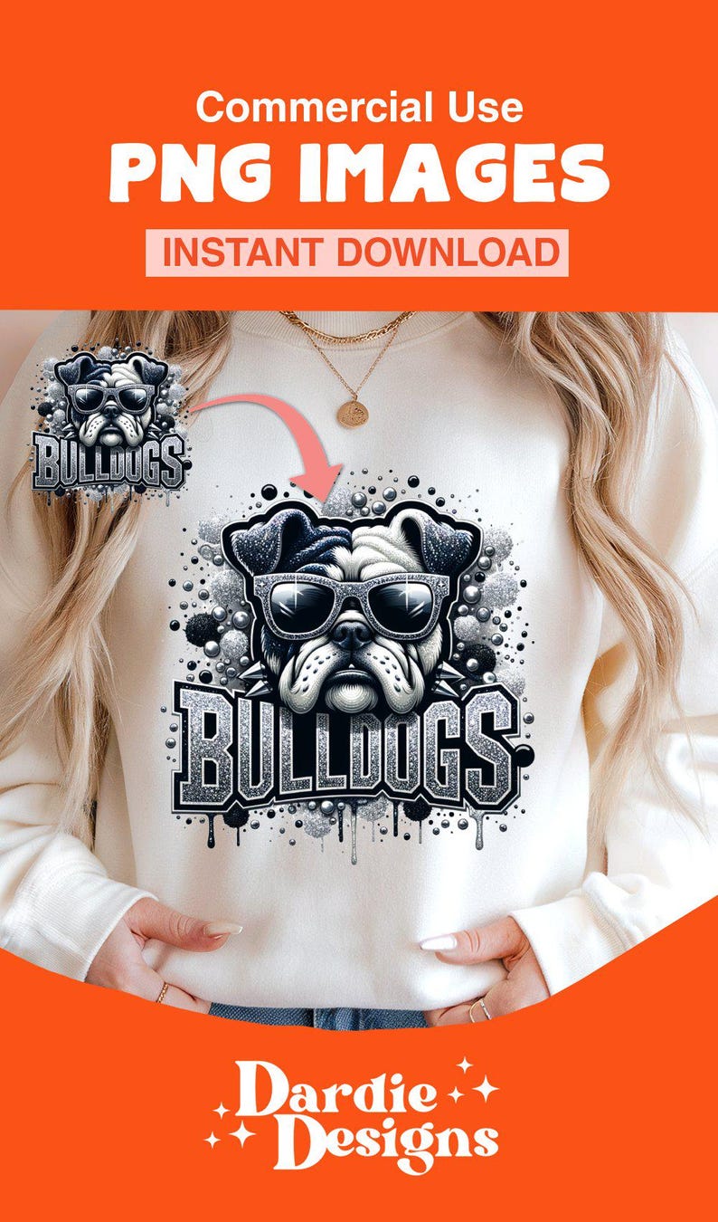Bulldogs PNG Mascot Png Bulldogs Png Bling Glitter Bulldog School Spirit Png Sublimation Design Trending Clipart Digital Download image 6